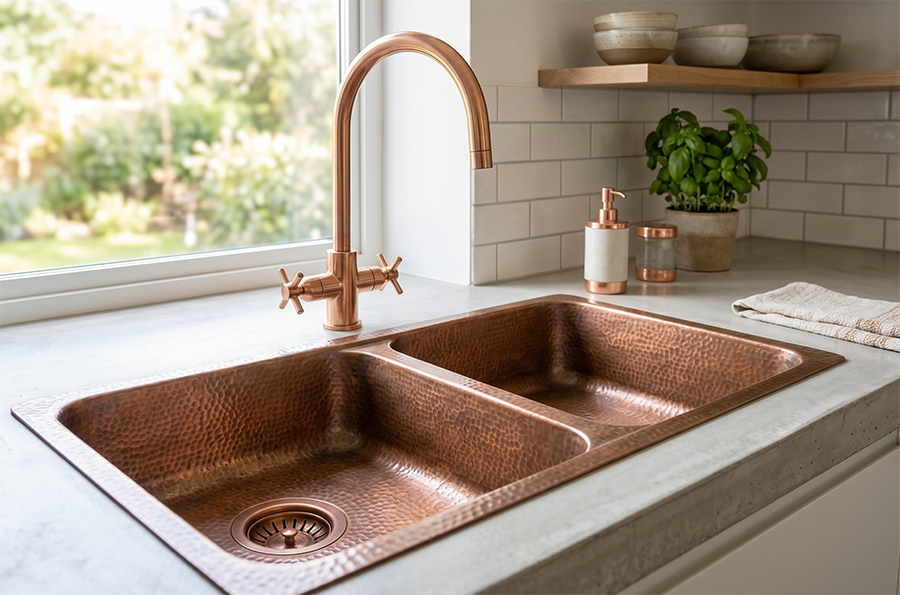 Wastafel Dapur Tembaga Double Bowl