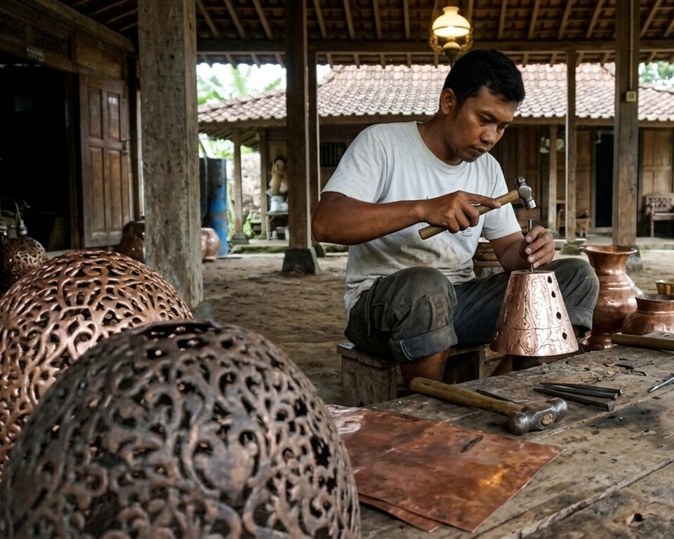 pembuatan lampu tembaga handmade